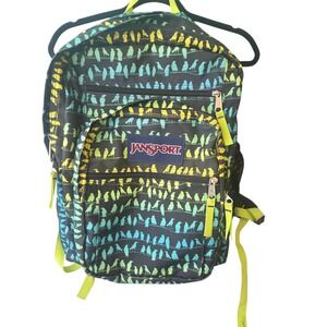 Jansport Backpack Bird Pattern‎ Black Yellow Blue Green School Travel